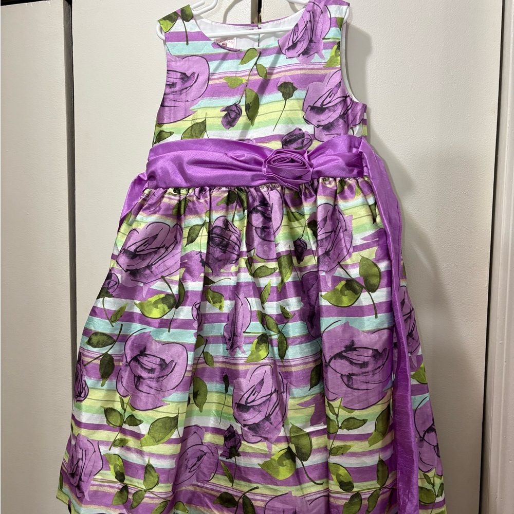 Floral Striped Dress with Purple Accents - Picture 1 of 10